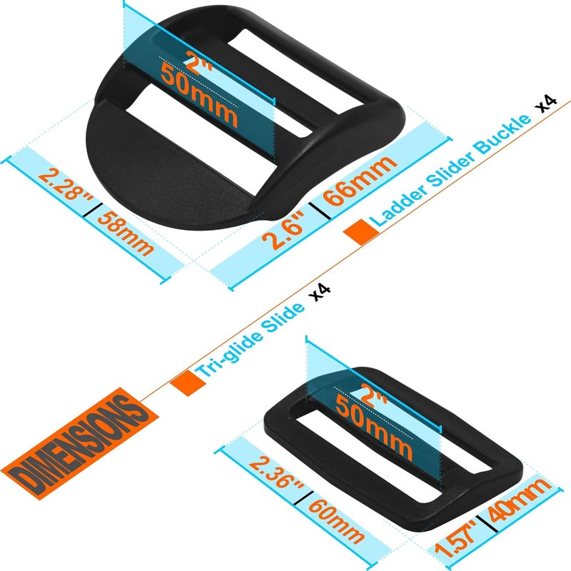 LASIGHT 4 Pack Slider Ladder Lock Buckle and Tri-glide Slide for 3/4", 1", 1-1/4", 1-1/2", 2" Webbing Strap - Image 3